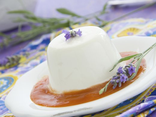 Lavender panna cotta with peach purée