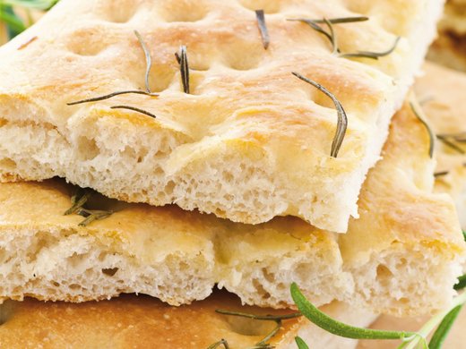 Olive focaccia with tomato-rosemary butter
